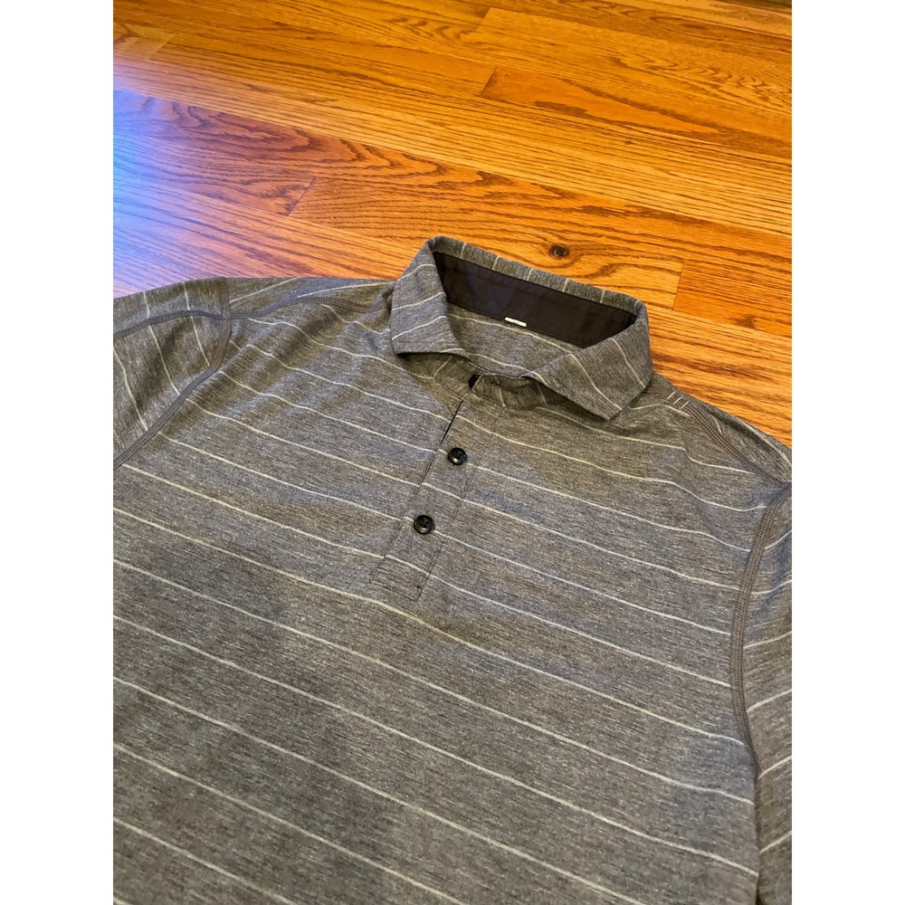 Lululemon Mens Polo Shirt Size Small Grey Striped Evolution Short Sleeve